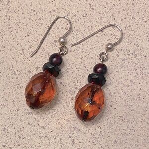Faceted amber earrings 1” drop silver French hook